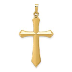 14k Yellow Gold Hollow 2D Passion Cross Pendant, 22 x 42mm
